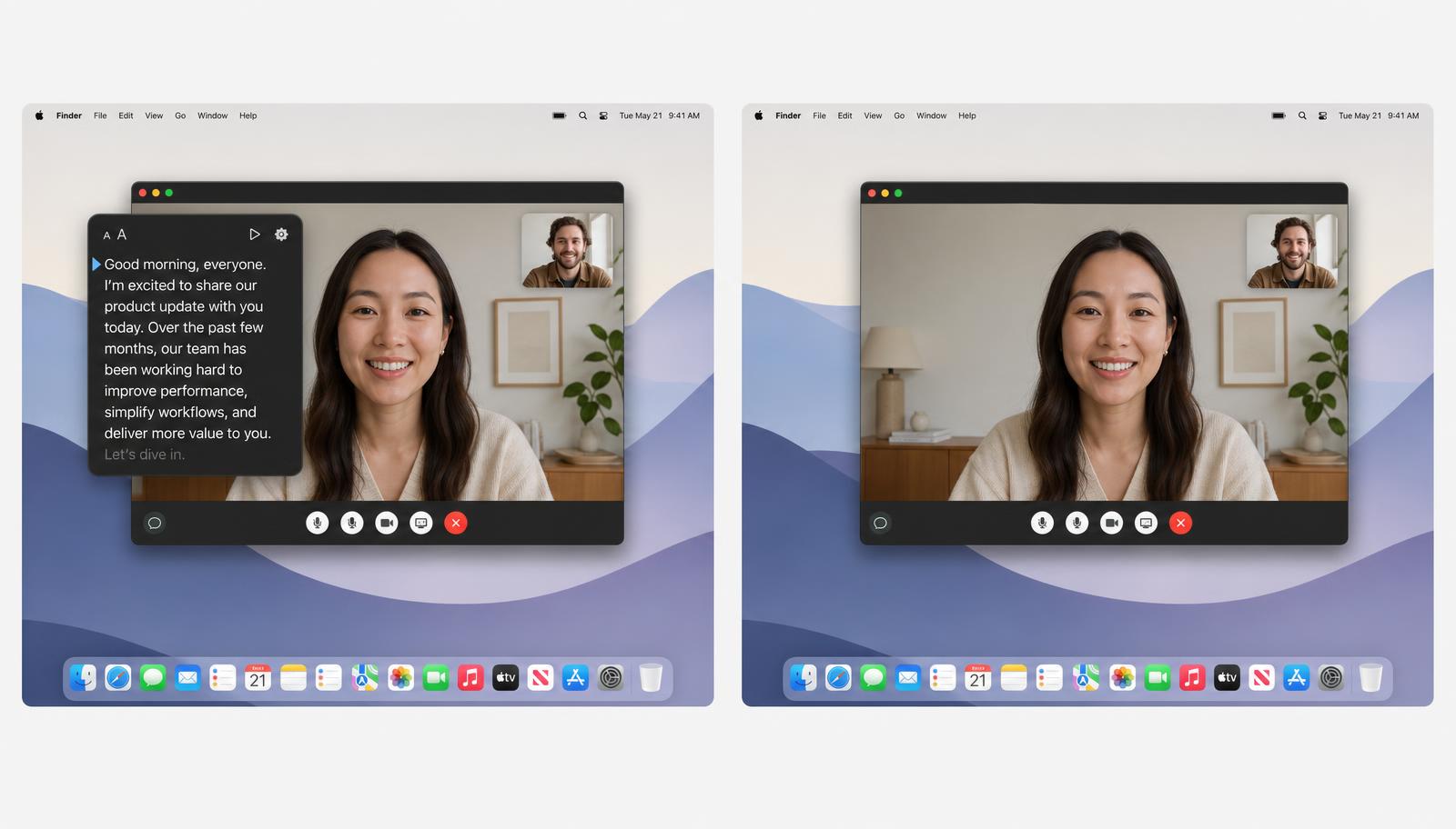 Side by side: your screen with the teleprompter overlay, and the recorded screen without it